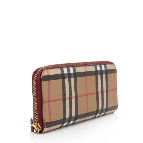 Burberry Vintage Check Leather Zip Around Wallet