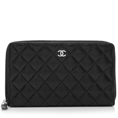 Chanel Caviar Leather Zip Around Travel Wallet 