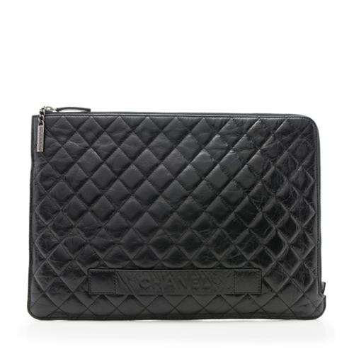 Chanel Crinkled Leather Large Zip Pouch