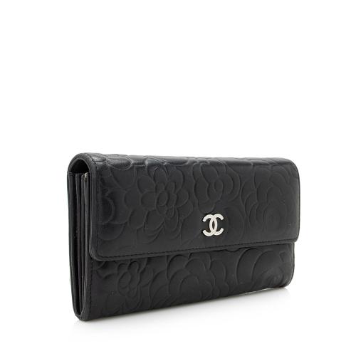 Chanel Lambskin Camellia CC Flap Long Wallet