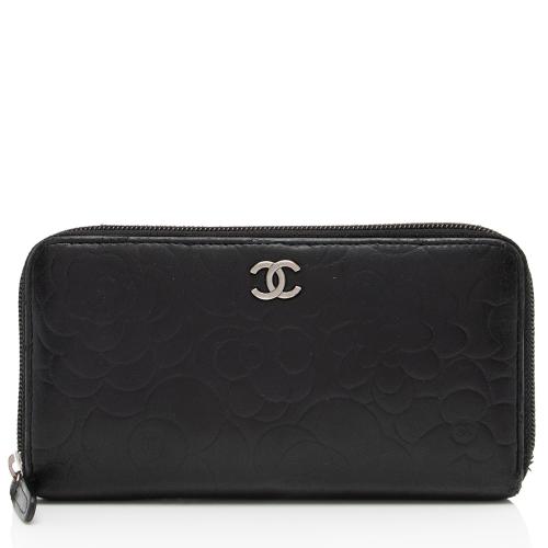 Chanel Lambskin Camellia Zip Around Wallet