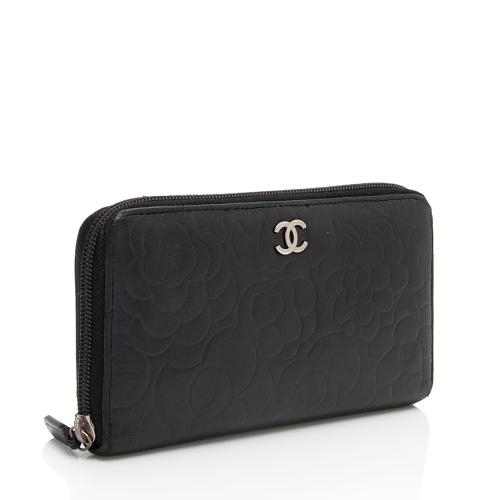 Chanel Lambskin Camellia Zip Around Wallet