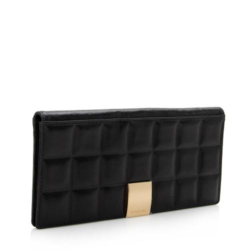 Chanel Lambskin Leather Chocolate Bar Quilted French Wallet