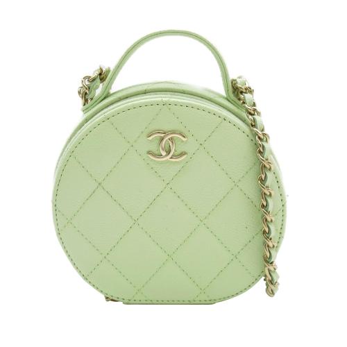 Chanel Mini Caviar Round Vanity Bag Green