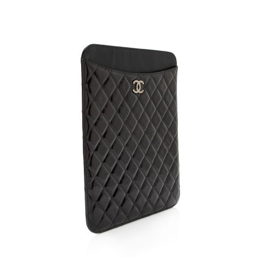 CHANEL CC Brown Quilted Leather iPad Cover Case