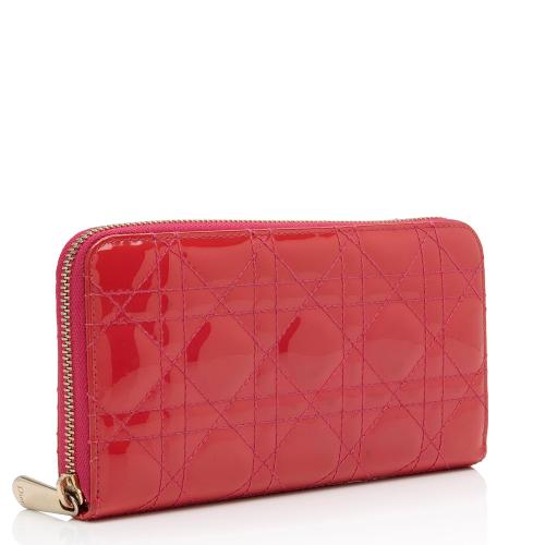 Dior Patent Leather Cannage Zip Around Wallet