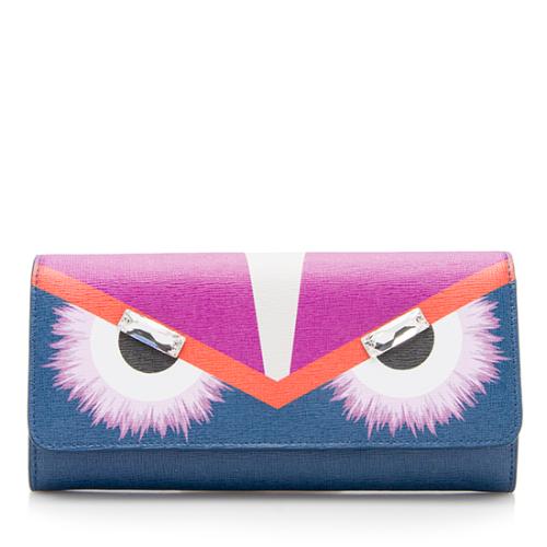 Fendi Saffiano Leather Crystal Monster Wallet