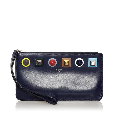 Fendi Studded Flat Leather Pouch