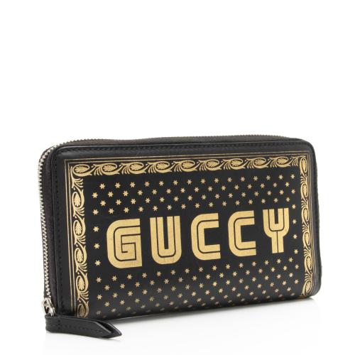Gucci Calfskin Star Print Guccy Zip Around Wallet