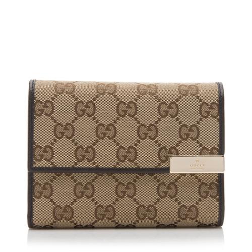 Gucci Canvas GG Metal Plate Compact Wallet