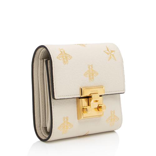 Gucci GG Supreme Leather Bee Star Padlock Compact Wallet