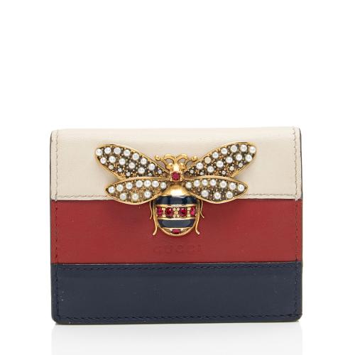 Gucci Leather Queen Margaret Bee Card Case