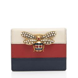 Gucci Leather Queen Margaret Bee Card Case