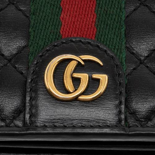 Gucci Quilted Leather GG Marmont Web Trapuntata Card Case Wallet