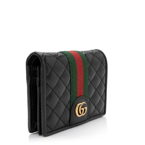 Gucci Quilted Leather GG Marmont Web Trapuntata Card Case Wallet