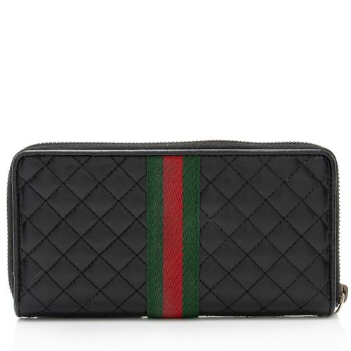 Gucci Quilted Leather Web GG Marmont Zip Around Wallet