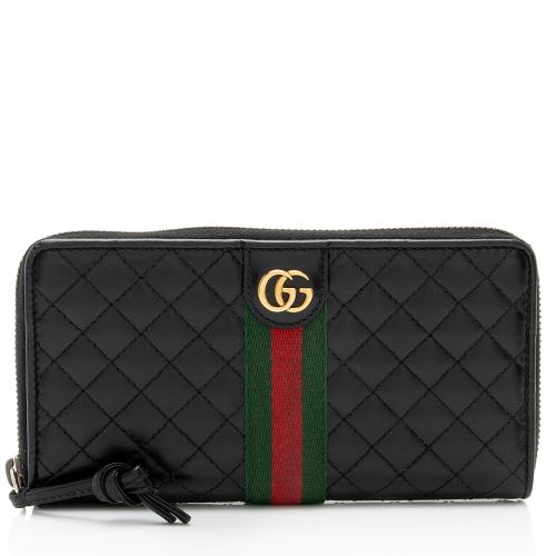 Gucci Quilted Leather Web GG Marmont Zip Around Wallet