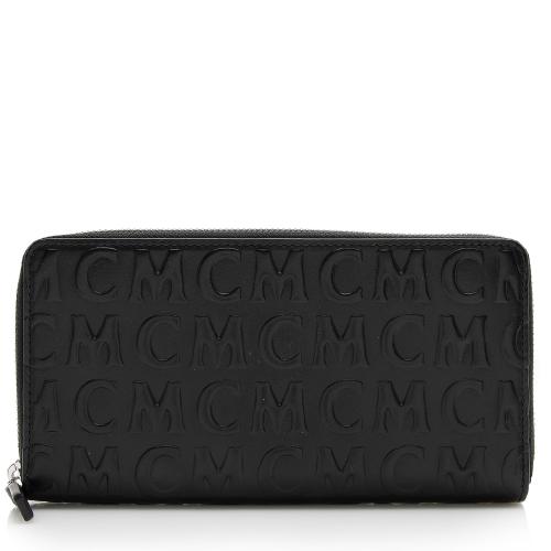 MCM Embossed Leather Large Zip Wallet