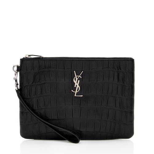 Saint Laurent Croc Embossed Leather Monogram Zip Pouch Wristlet, Saint  Laurent Small_Leather_Goods