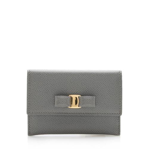 Salvatore Ferragamo Leather Bow Card Case Wallet