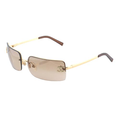 Chanel Rimless Crystal CC Rectangle Sunglasses