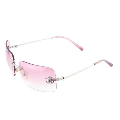 Chanel Rimless Crystal CC Rectangle Sunglasses
