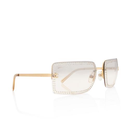 Chanel Rimless Rectangular Crystal Studded CC Sunglasses