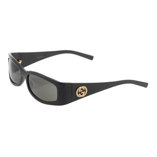 Gucci Crystal Logo Arm Oval Sunglasses