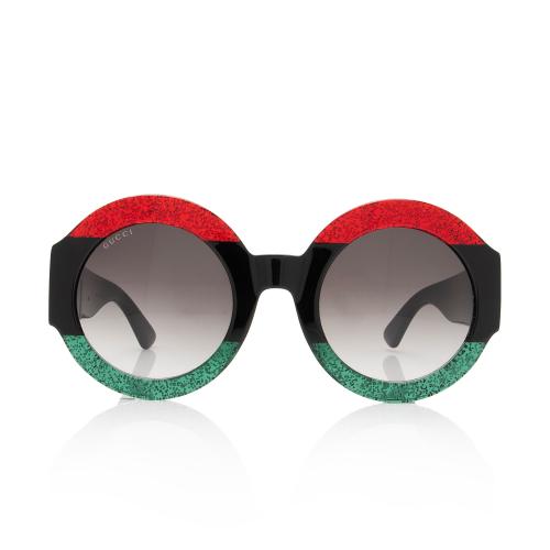 Gucci Glitter Web Interlocking G Oversize Round Sunglasses