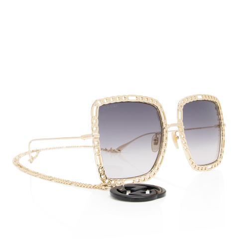 Gucci Interlocking G Charm Chain Oversize Square Sunglasses