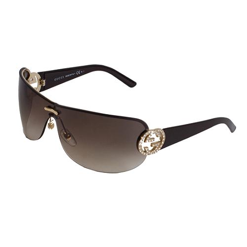 Gucci Rinestone Interlocking G Shield Sunglasses