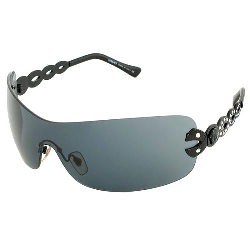 Versace Crystal Detail Rimless Shield Sunglasses