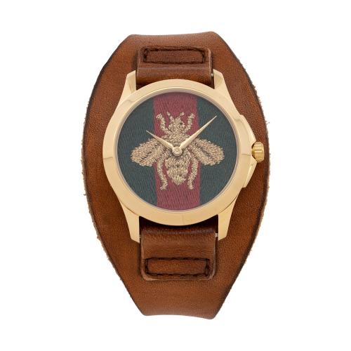 Gucci Leather G-Timeless Bee Web Medium Watch