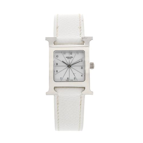 Hermes White Courcheval Heure H PM Watch with Additional Band