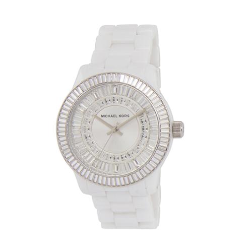Michael Kors Ceramic Glitz Baguette Crystal Watch 