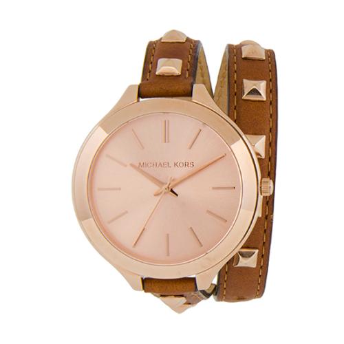 Michael Kors Leather Studded Runway Double Wrap Watch