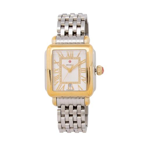 Michele 18k Gold Diamond Two-Tone Deco Watch
