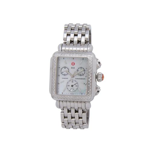 Michele Stainless Steel Diamond Deco Chronograph Watch