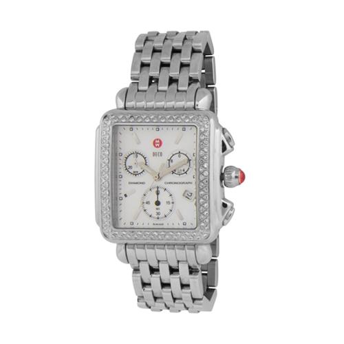 Michele Diamond Deco Chronograph Watch with 2 Bands